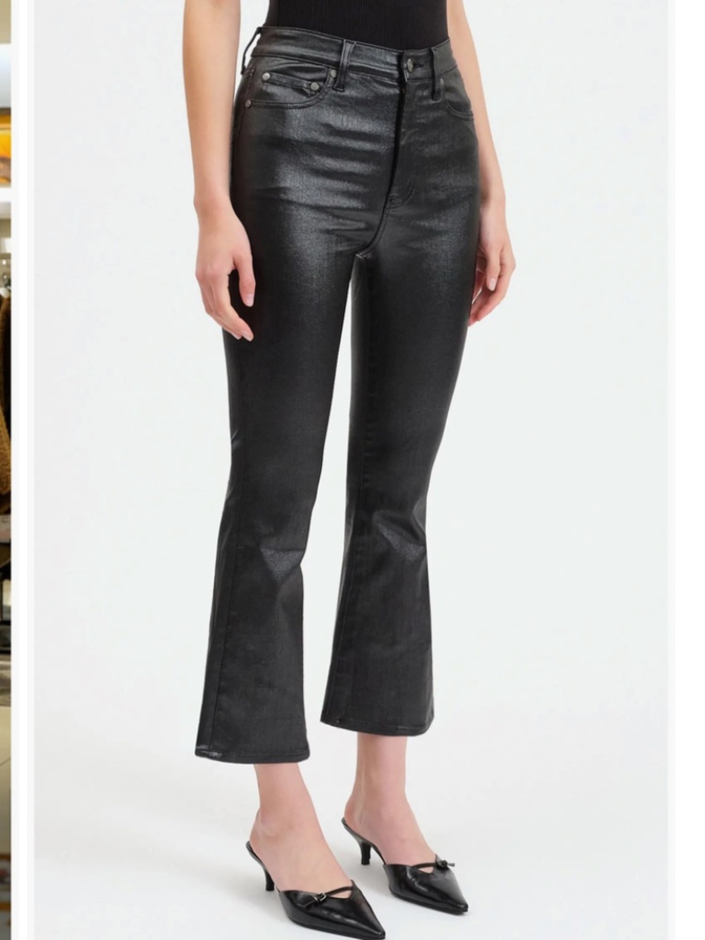DAZE Shy High Waist Coated Kick Flare Faux Leather Jeans